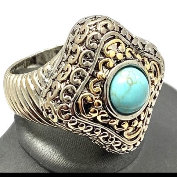 Crafted by Overlay Two-Tone bohemian Turquoise Ring size 7 women’s ring - Picture 1 of 4